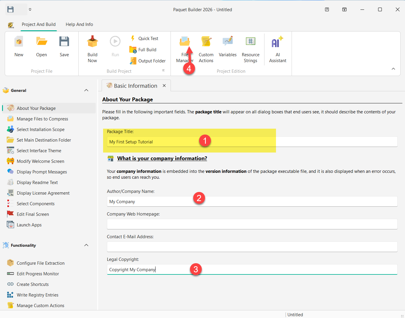 About Your Package — package title and company information