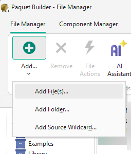 Add menu with file, folder, and wildcard options