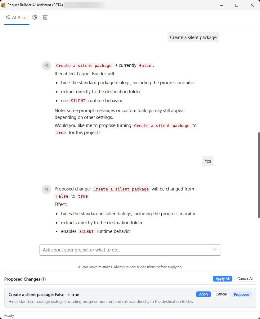 AI action cards suggested by the assistant