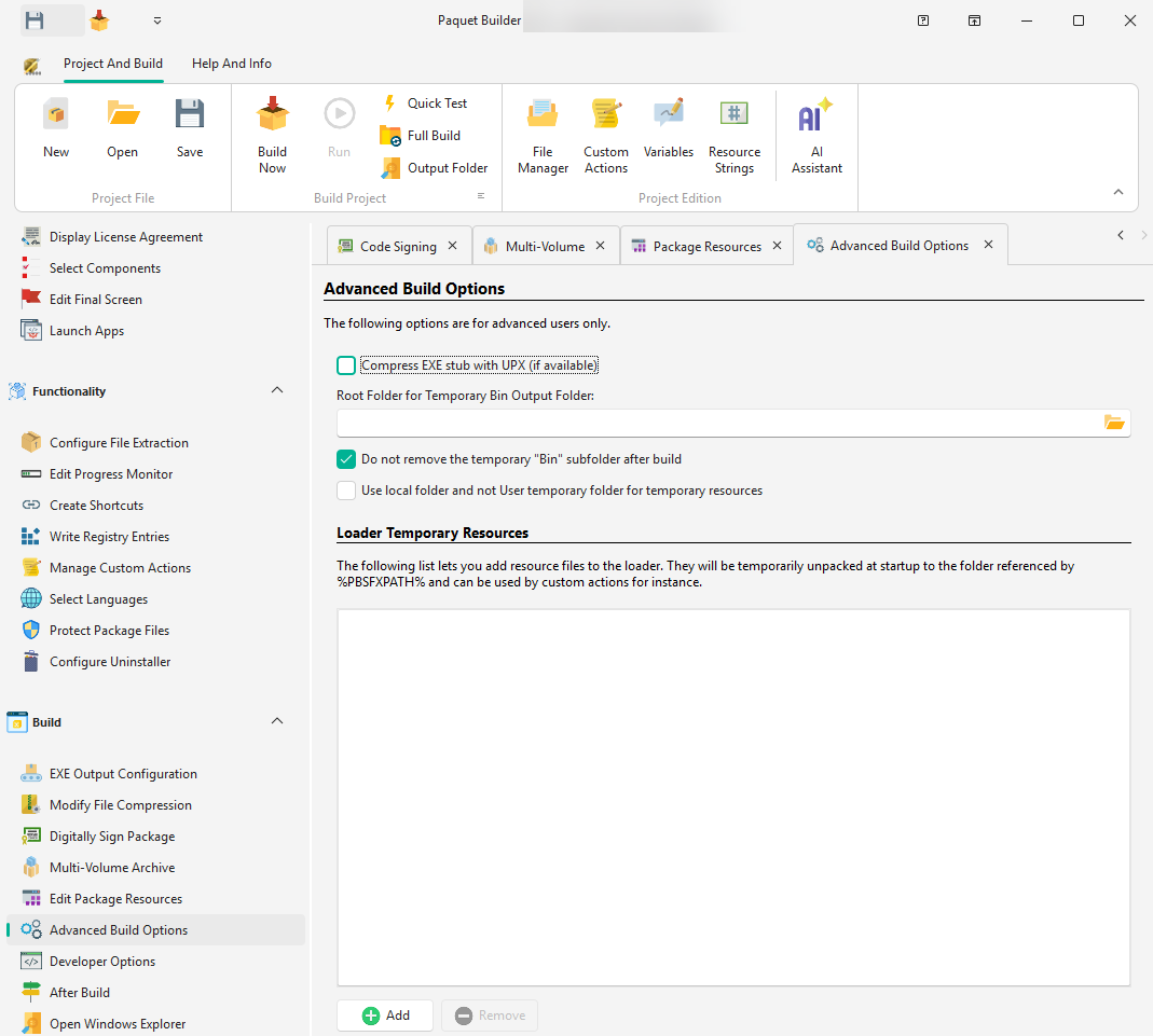 Advanced build options for automation