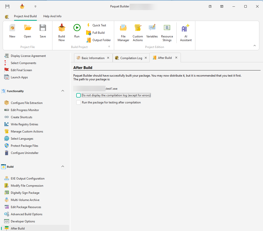 After-build actions configuration