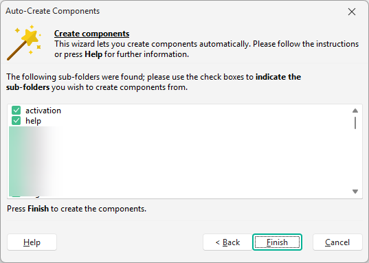 Component Wizard — Step 2: select subfolders