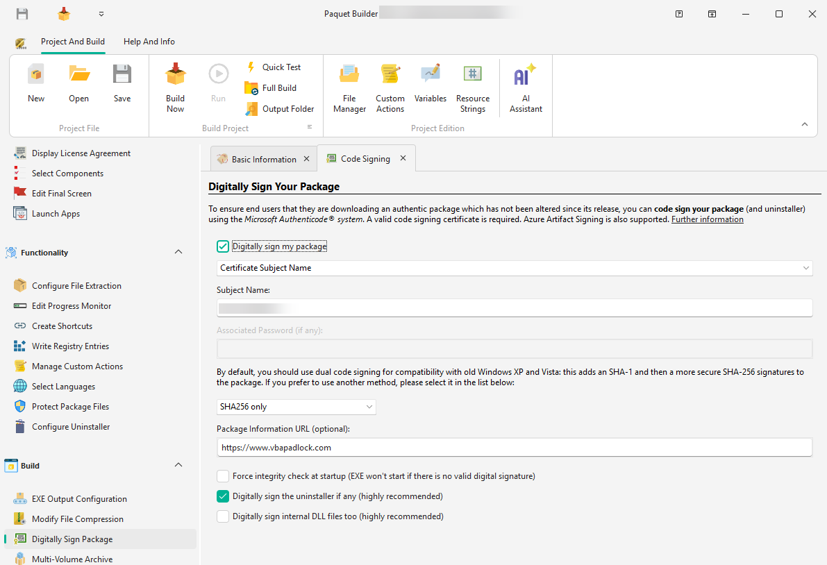 Digital signature configuration