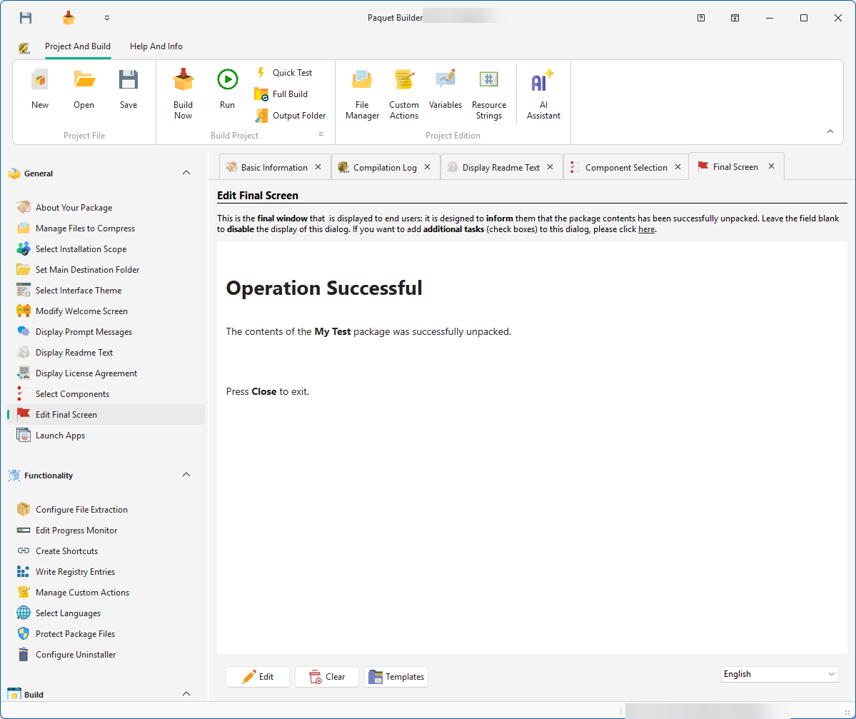 Final screen configuration