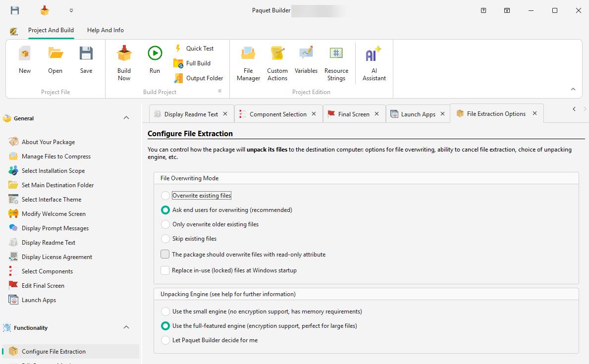 Configure File Extraction in Paquet Builder