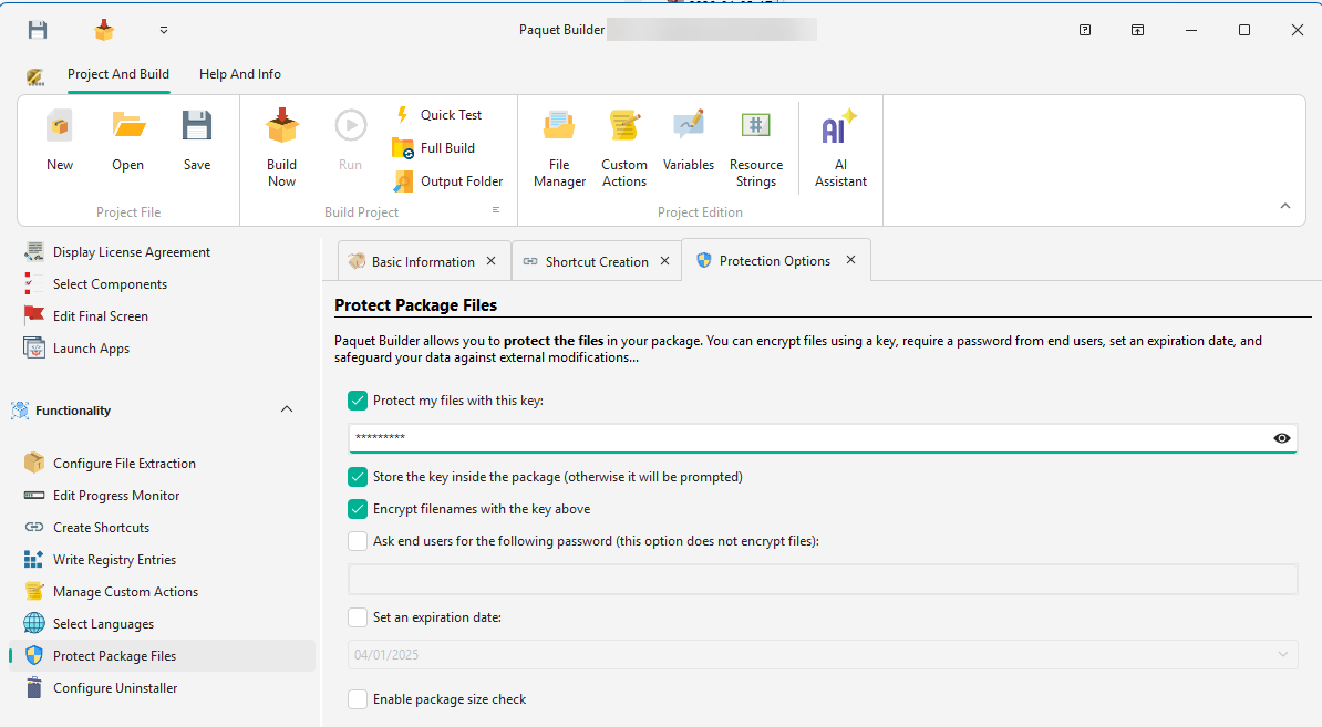 File protection and encryption settings