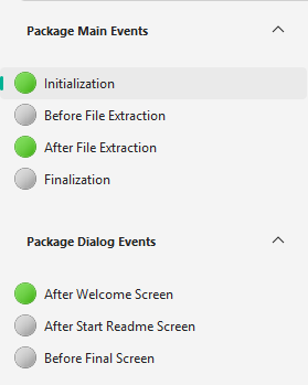 Custom action event list with status indicators