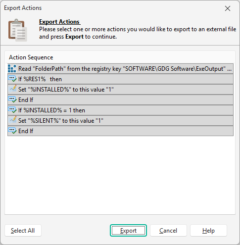Exporting actions