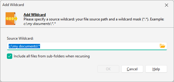 Wildcard configuration dialog
