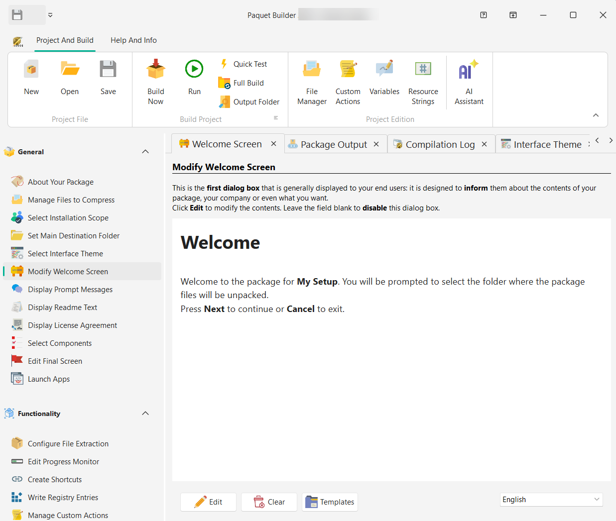Modifying the welcome screen in the builder