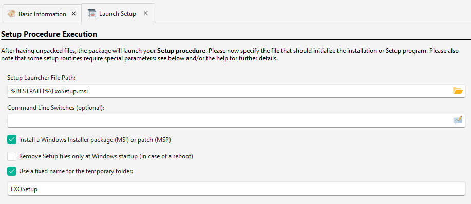 MSI Setup configuration