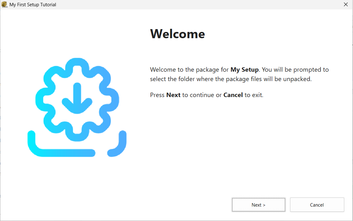 Runtime installer welcome screen