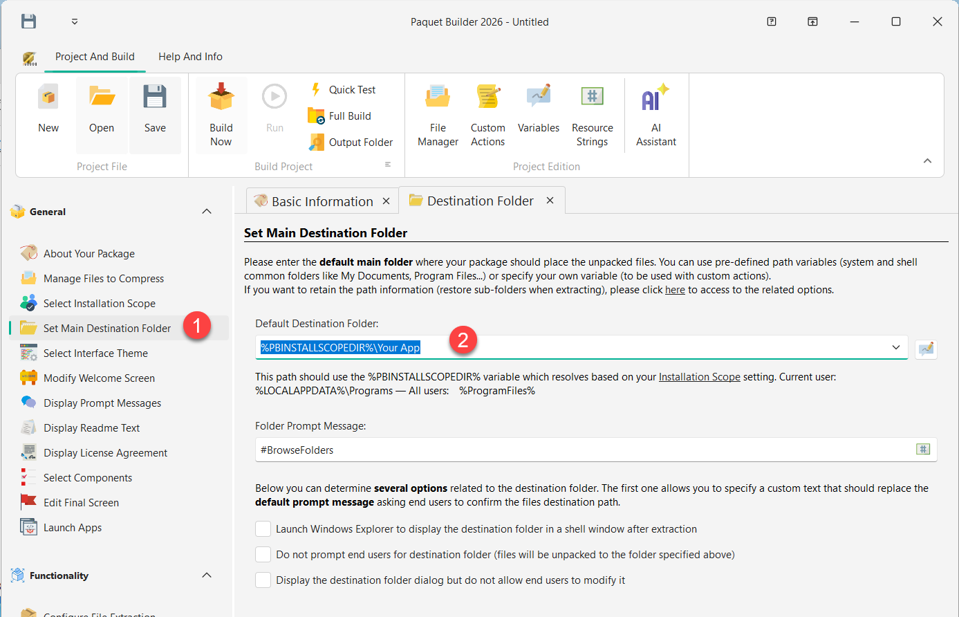 Set Main Destination Folder — path with scope variable