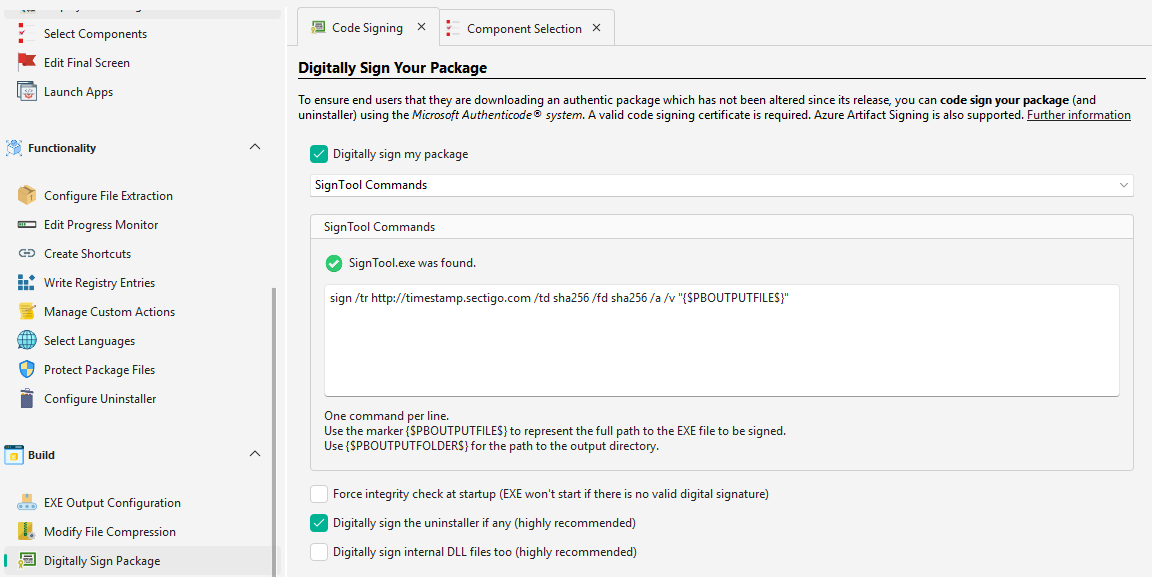 SignTool configuration interface