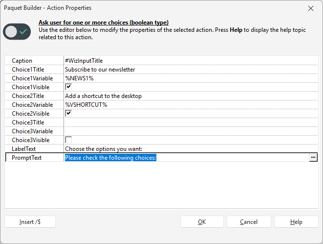 Action Properties Editor