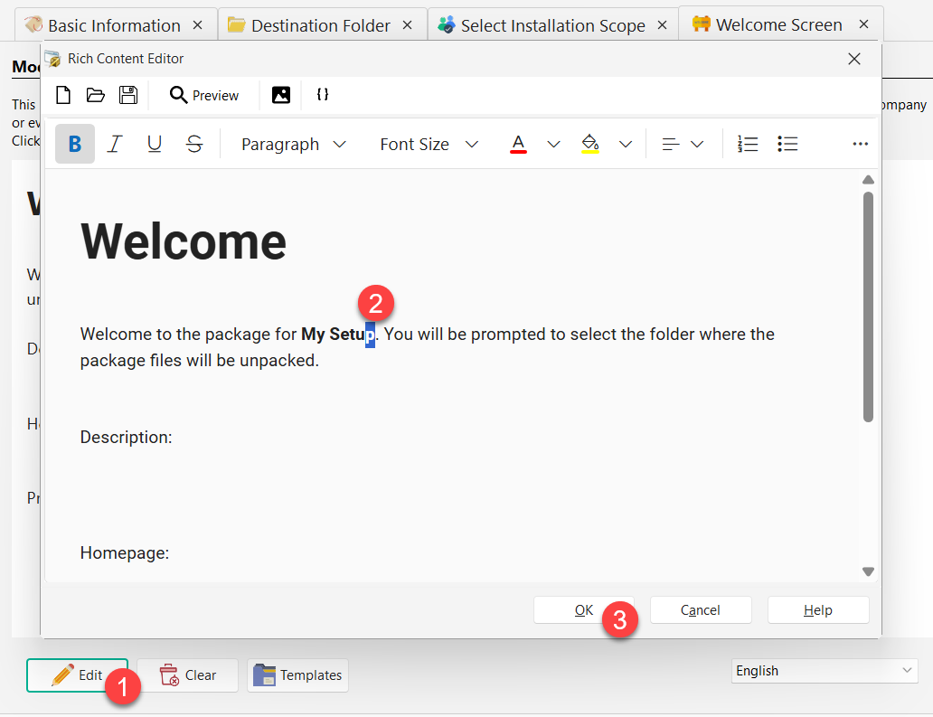 Rich content editor for welcome screen