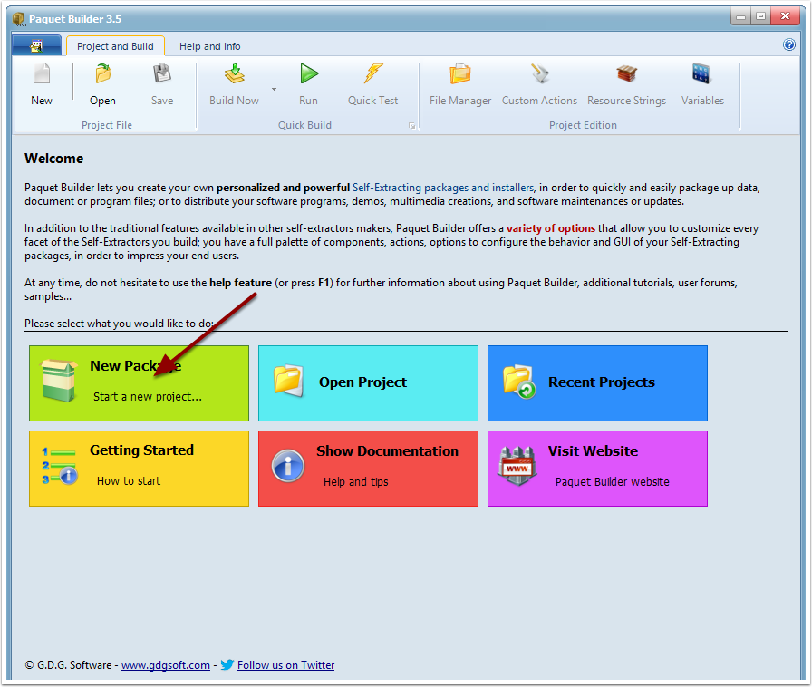 Start Paquet Builder and choose "New Package"
