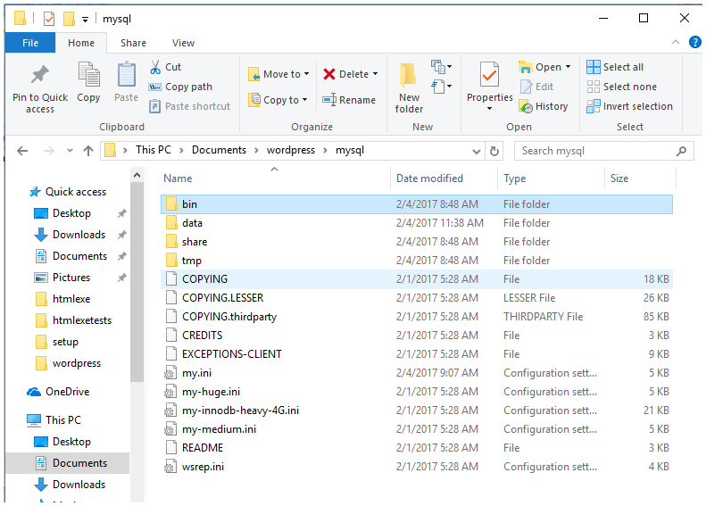 Compress the entire "mysql" folder, including files and subfolders.
