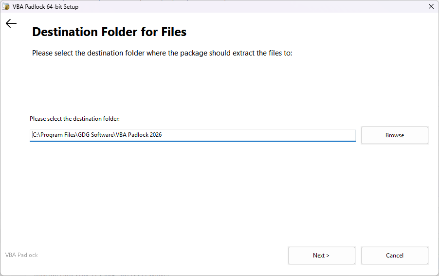 Installer destination folder dialog